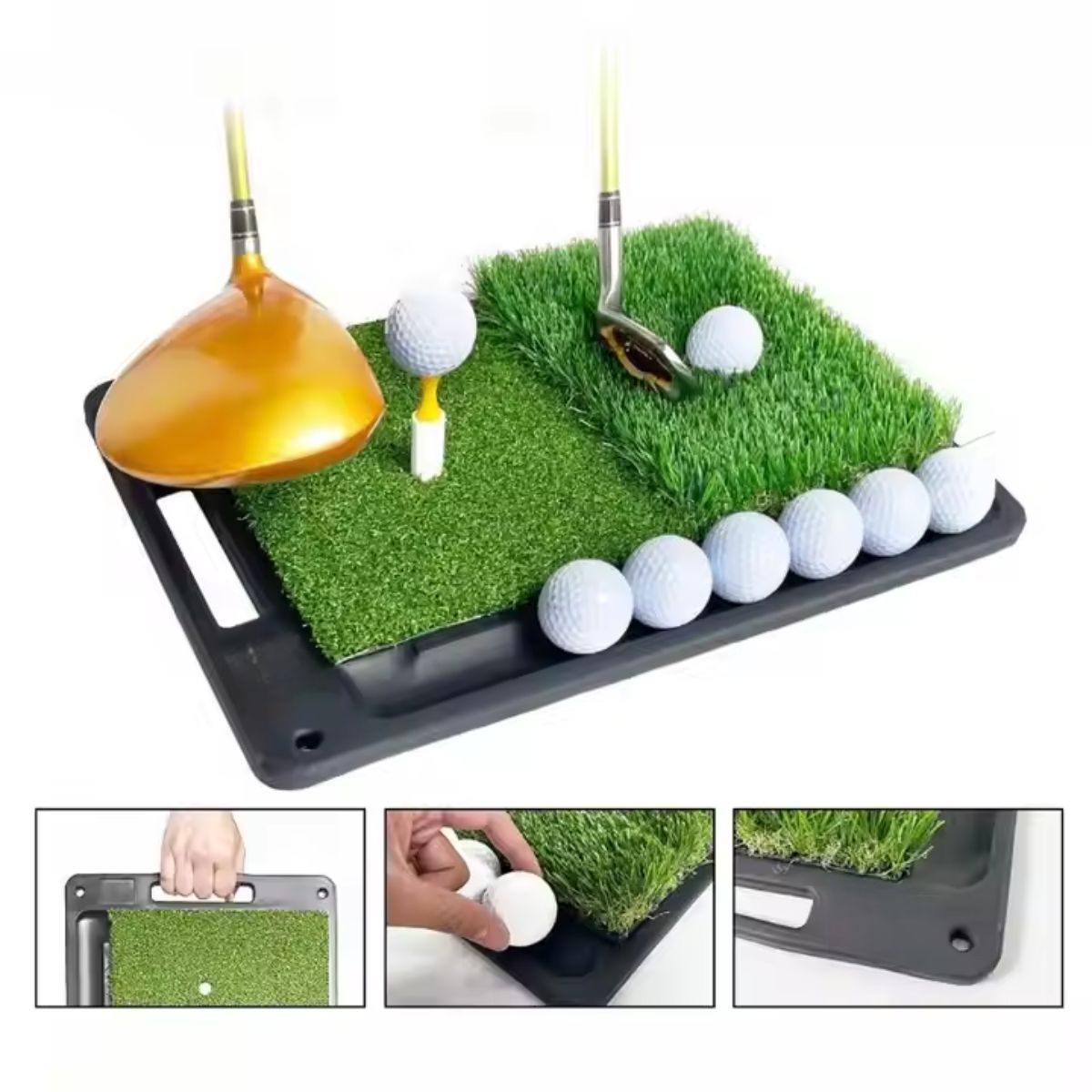 GolfBasic Dual Turf Golf Practice Mat with Ball Tray