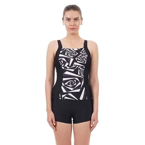 Speedo Womens Penny Tankini Swimwear (Black/White)