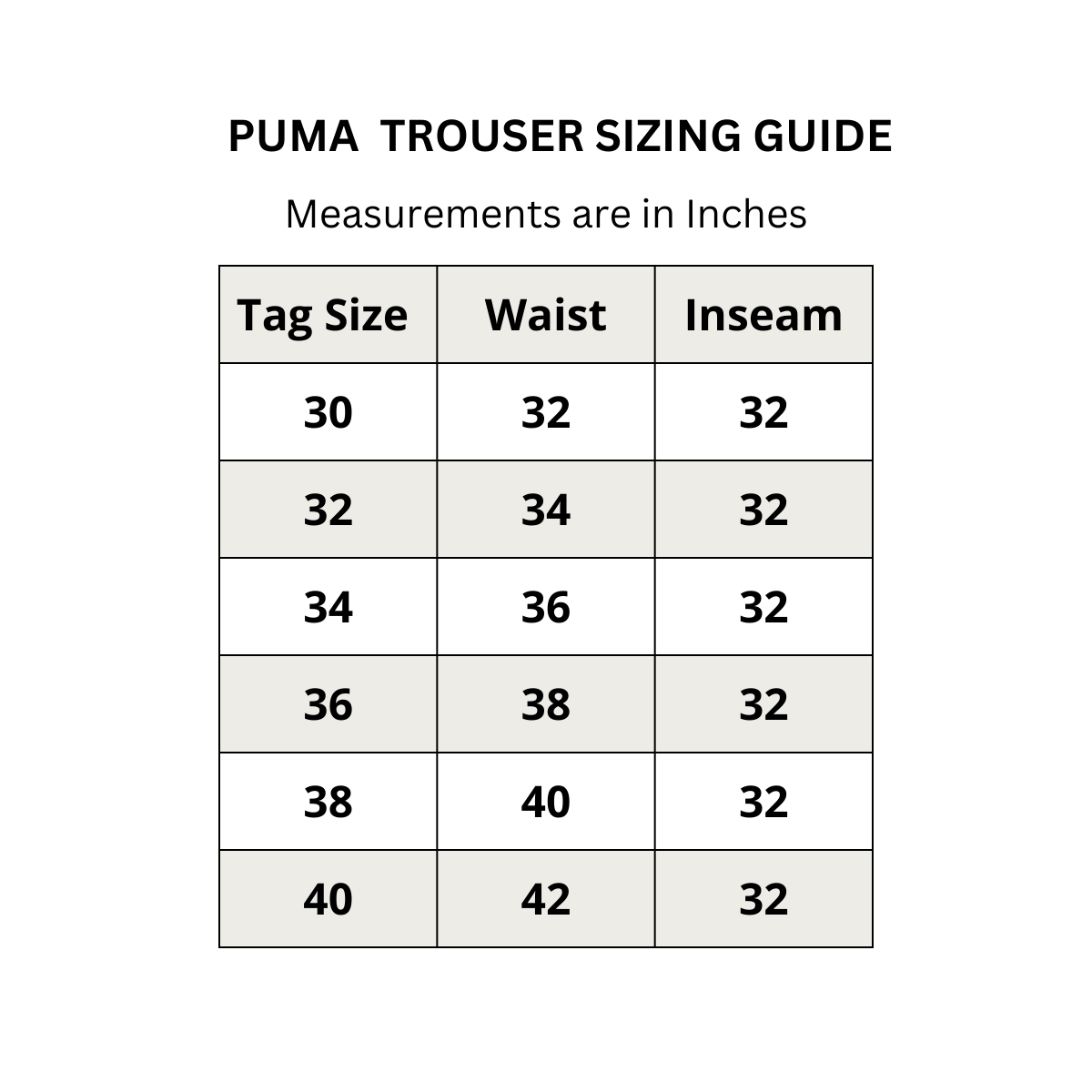 Puma Sizing Guide