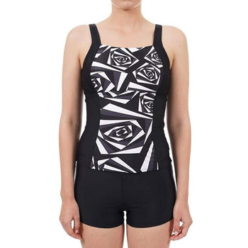 Speedo Womens Penny Tankini Swimwear (Black/White)