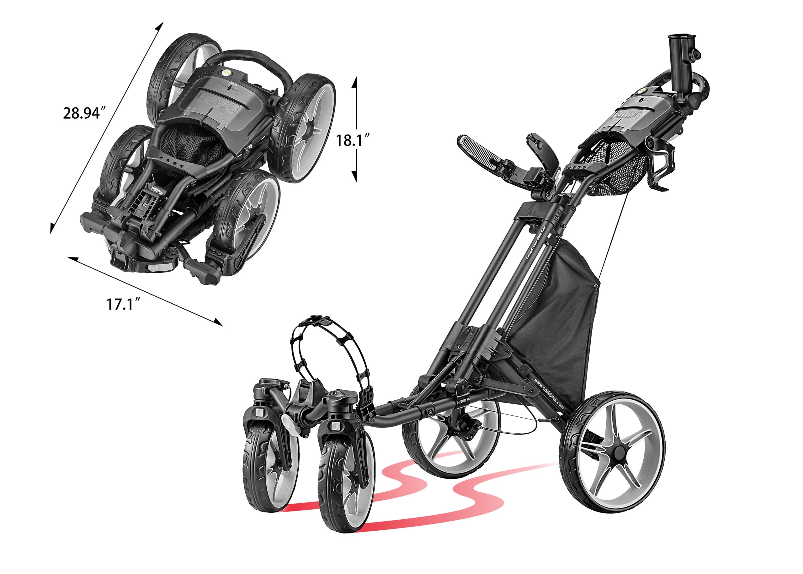 CaddyTek CaddyCruiser ONE Tour 4 Wheel Golf Push Cart